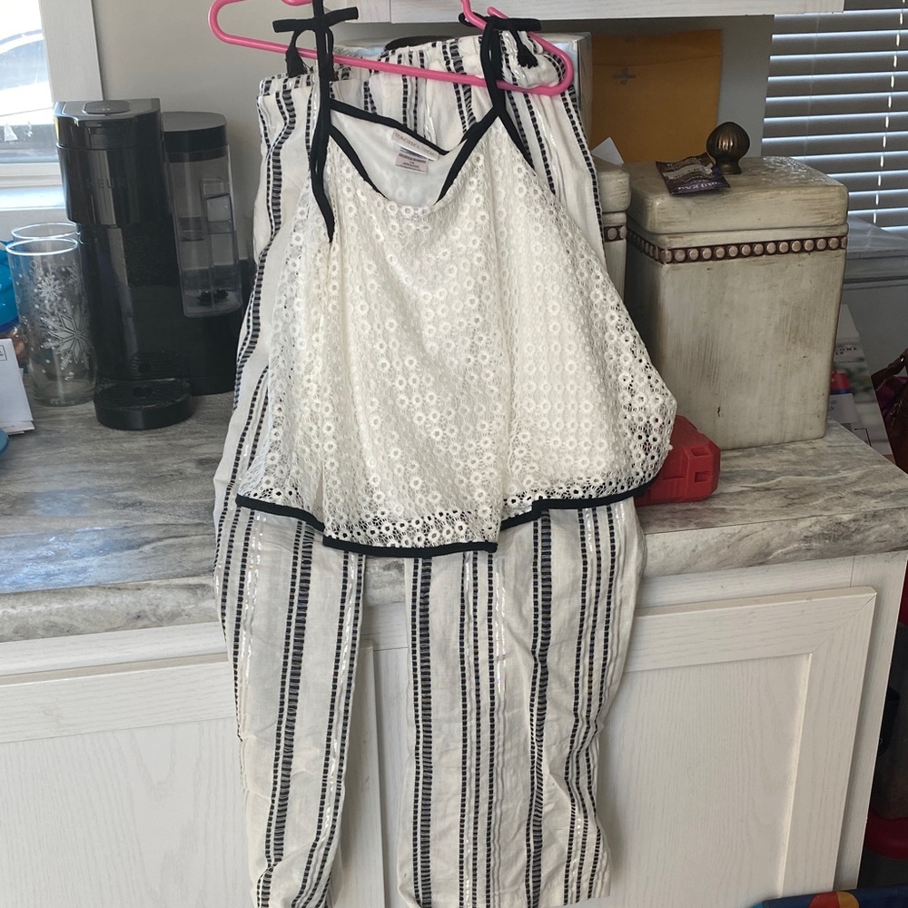 White and Black Striped Two-Piece Set